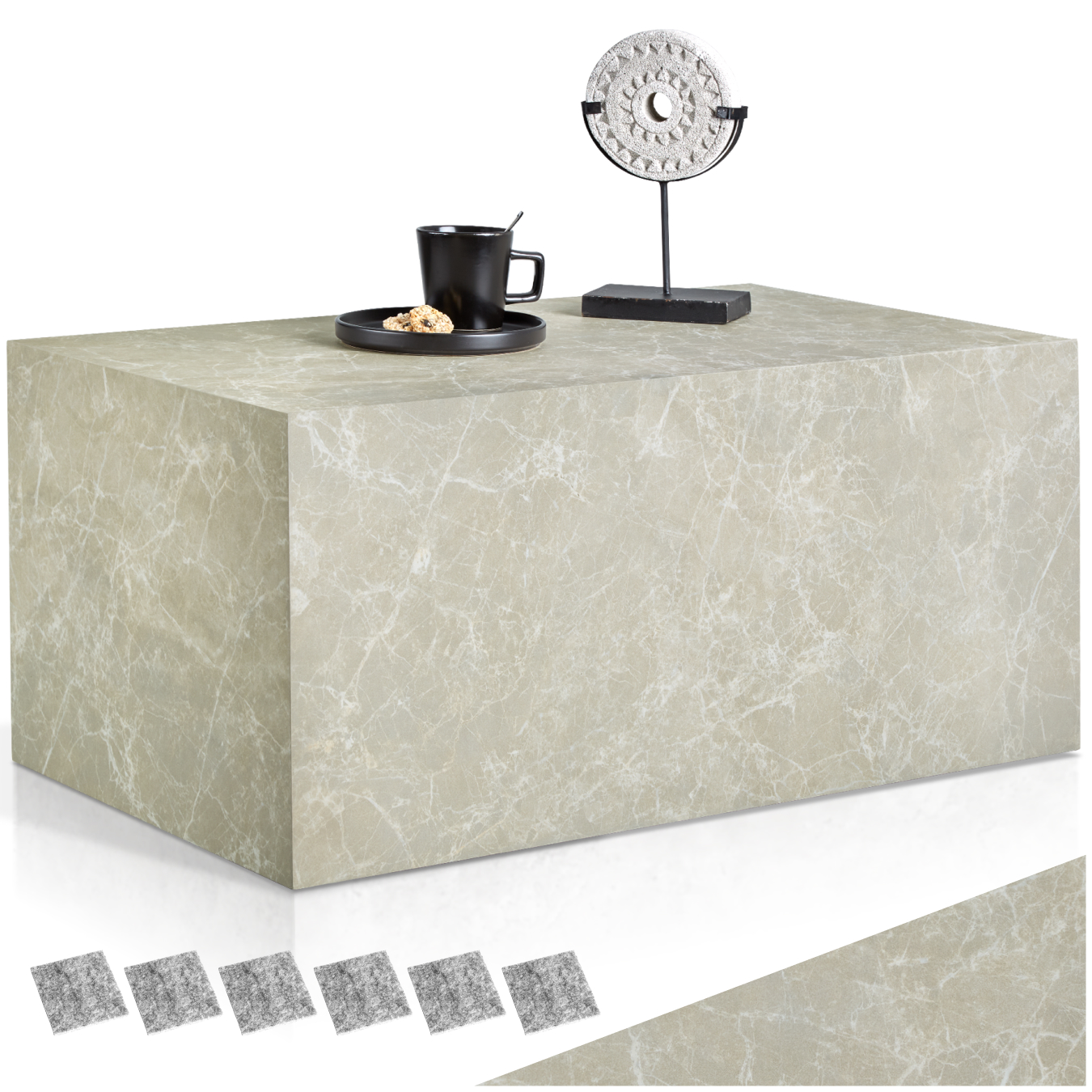 Couchtisch Lasley, Belastbarkeit 45 kg - Travertin Optik, 90 x 50 x 40 cm