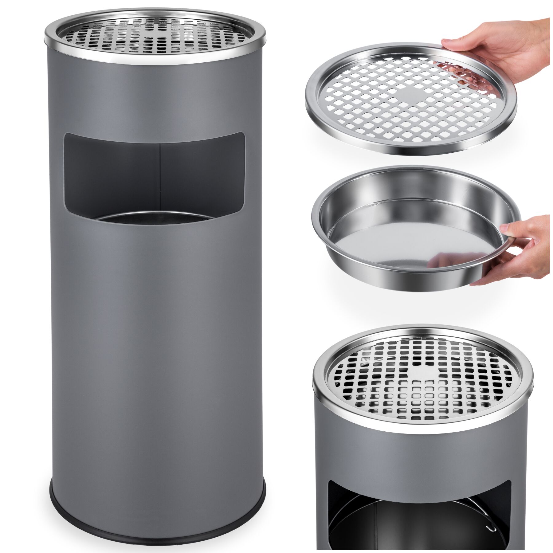 Ashtray with Bin - Outdoor bin - anthracite | tectake