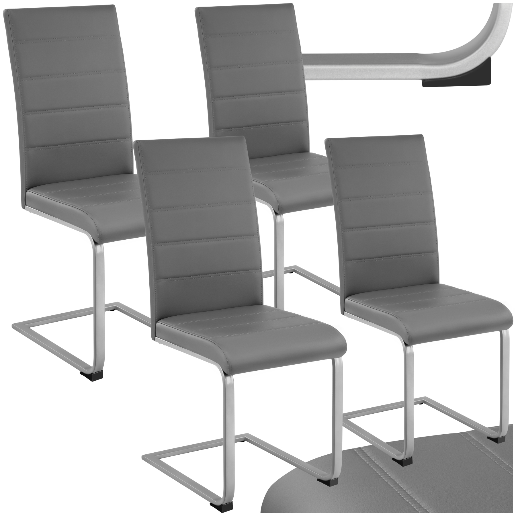 Chaises de Salle à Manger BETTINA Rembourrées Pieds en métal Argentés Design Moderne - gris, Lot de 4 | tectake