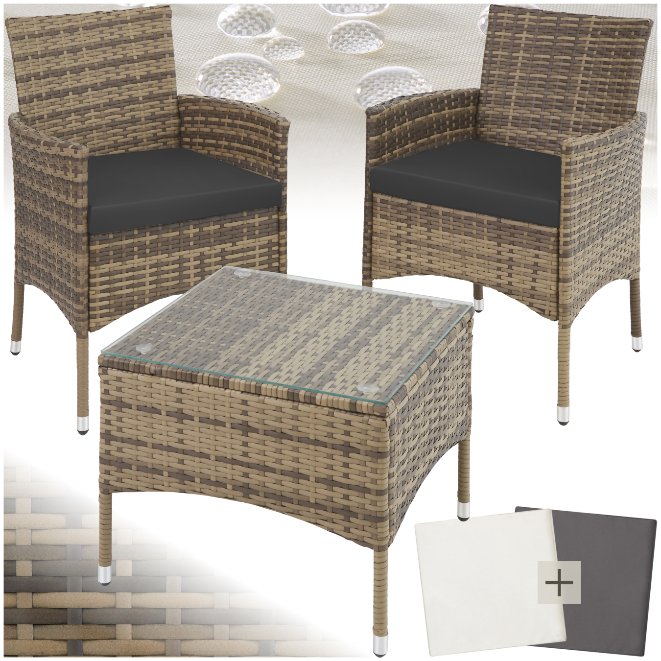 Rattan garden furniture set Lucerne | 2 chairs, 1 table | Outdoor Bistro Group