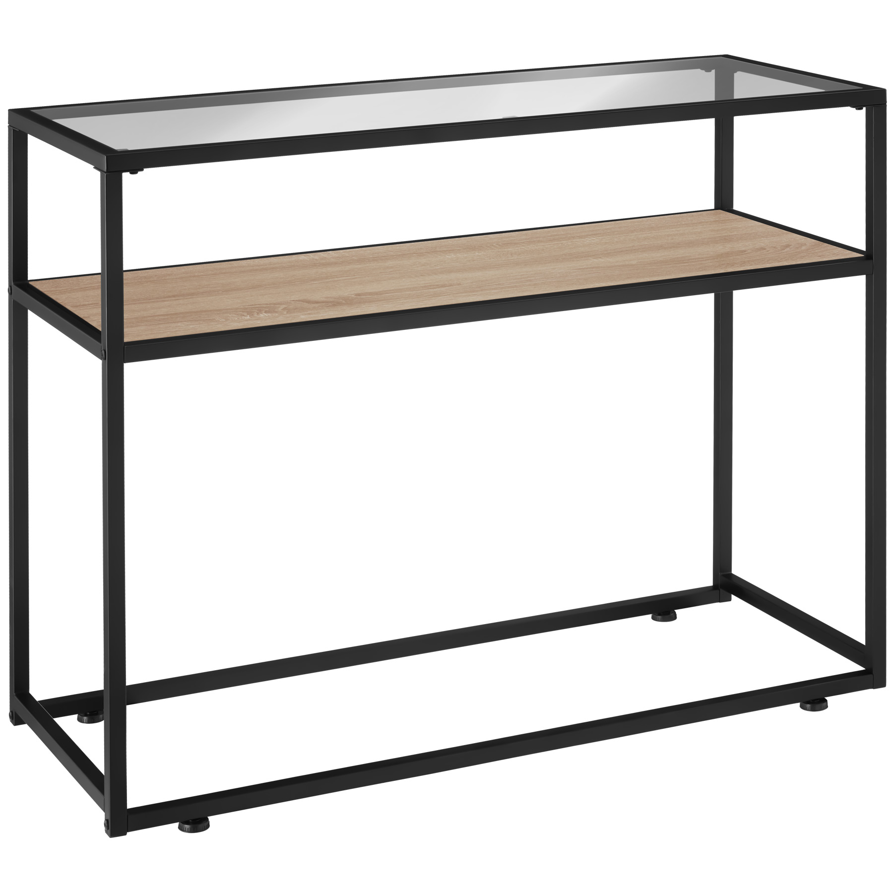Console Table Kilkenny - 2 shelves, with glass top surface - industrial wood light, oak Sonoma