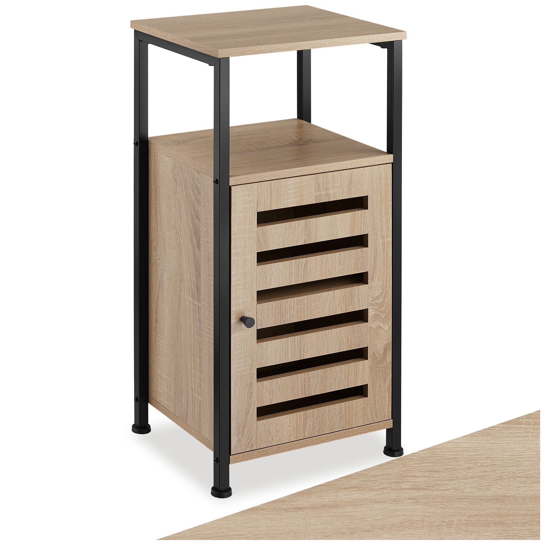 Bedside Table Durham - 2 shelves, storage cabinet with door and shelf, 38.5 x 31.5 x 81 cm - industrial wood light, oak Sonoma | tectake