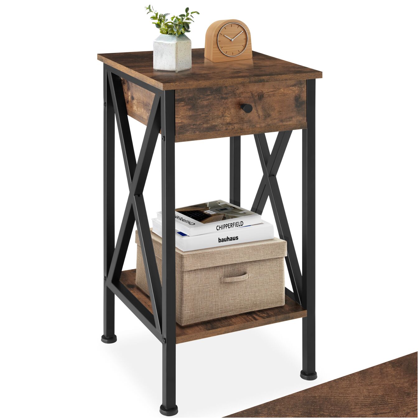 Mesa de apoio Dayton 35x35x70,5cm - Madeira industrial escura, rústica