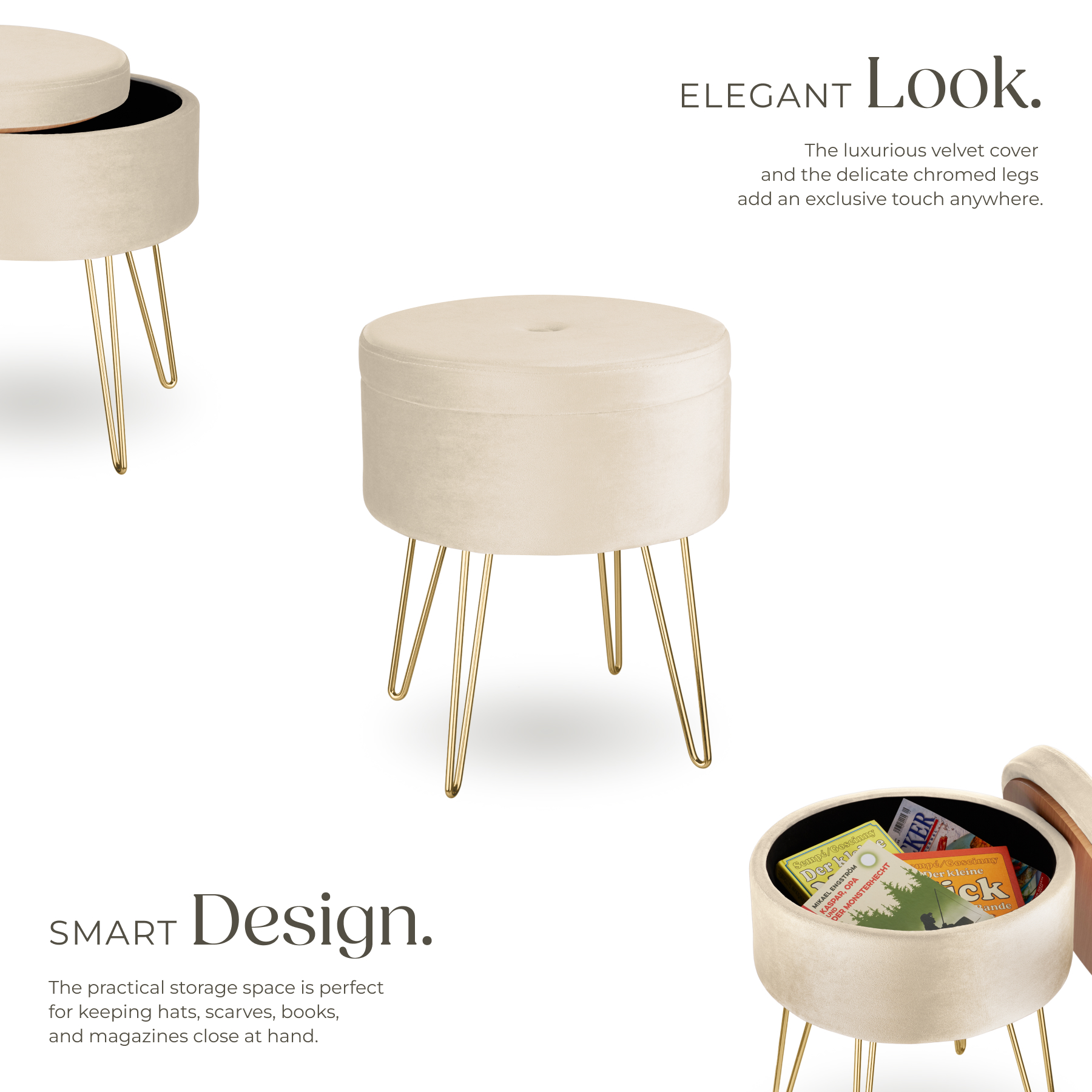 Stool Storage Footstool Padded Velvet Upholstery Bar Stools Dressing Table Seat - Picture 37 of 46