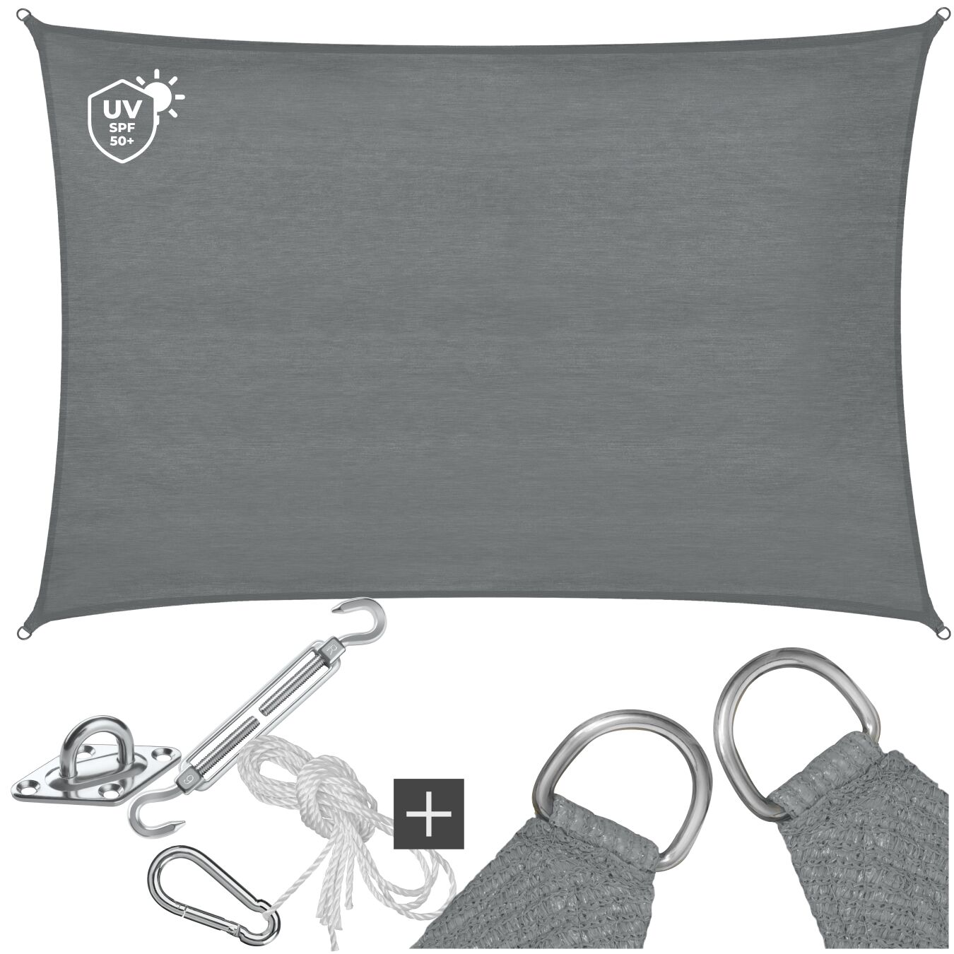 Sonnensegel Sunny, wetterfestes HDPE-Material mit UV-Schutz - 2 x 3 m, grau