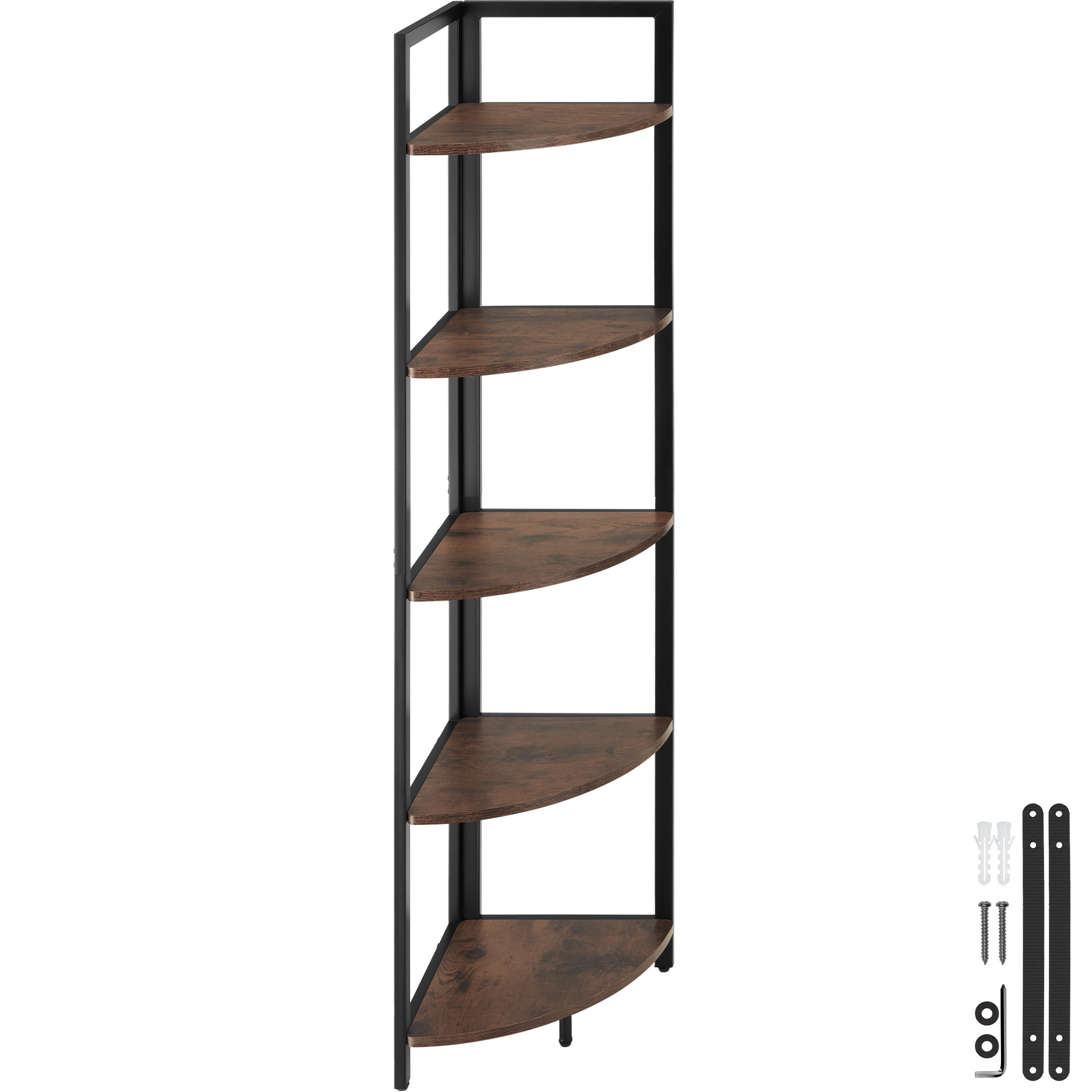 Corner Shelf Castlebar - 5 tier shelving unit - Industrial wood dark, rustic