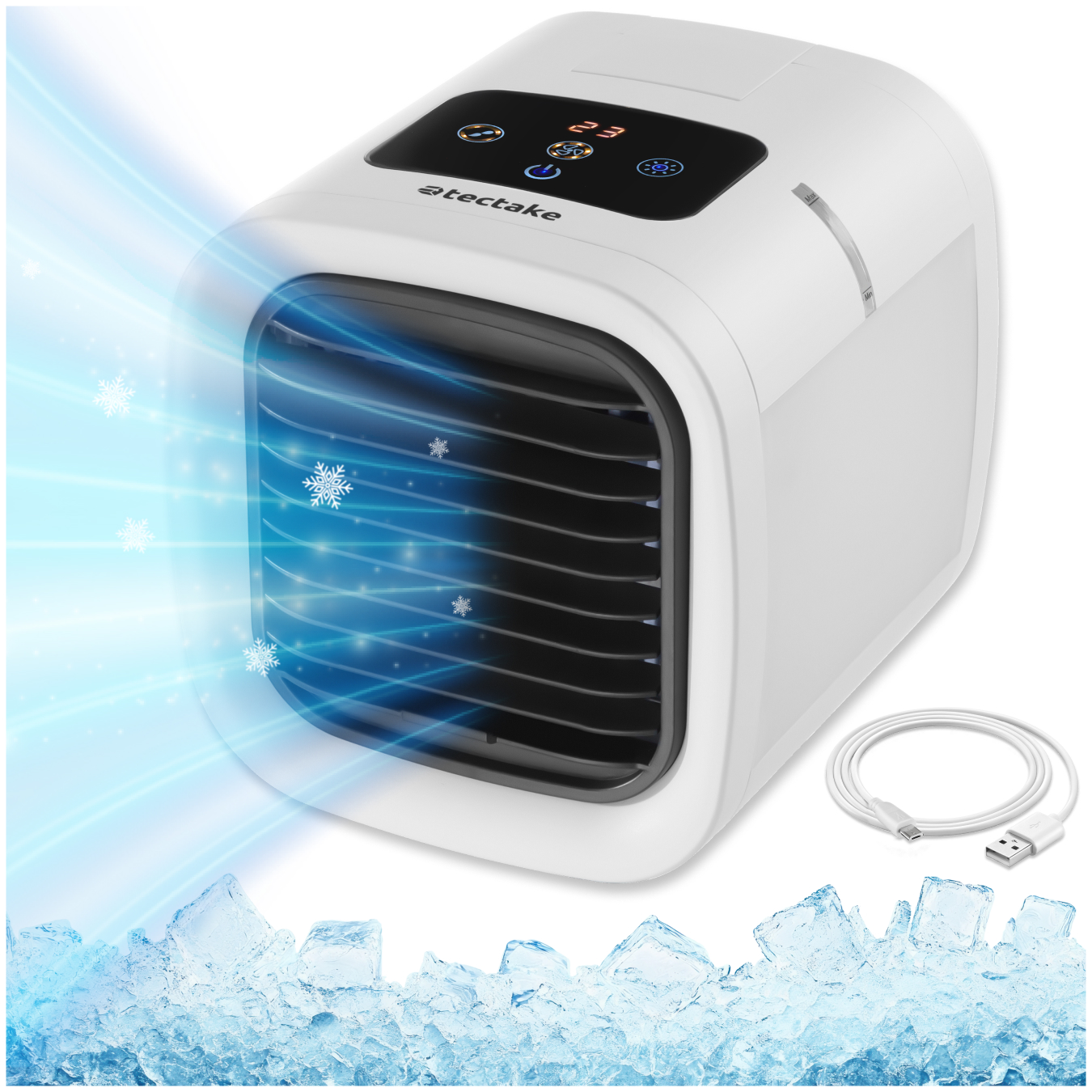 Portable Air Cooler Frosty with 2 Cooling Levels, 5 Fan Speed Settings and LED Lighting, - white