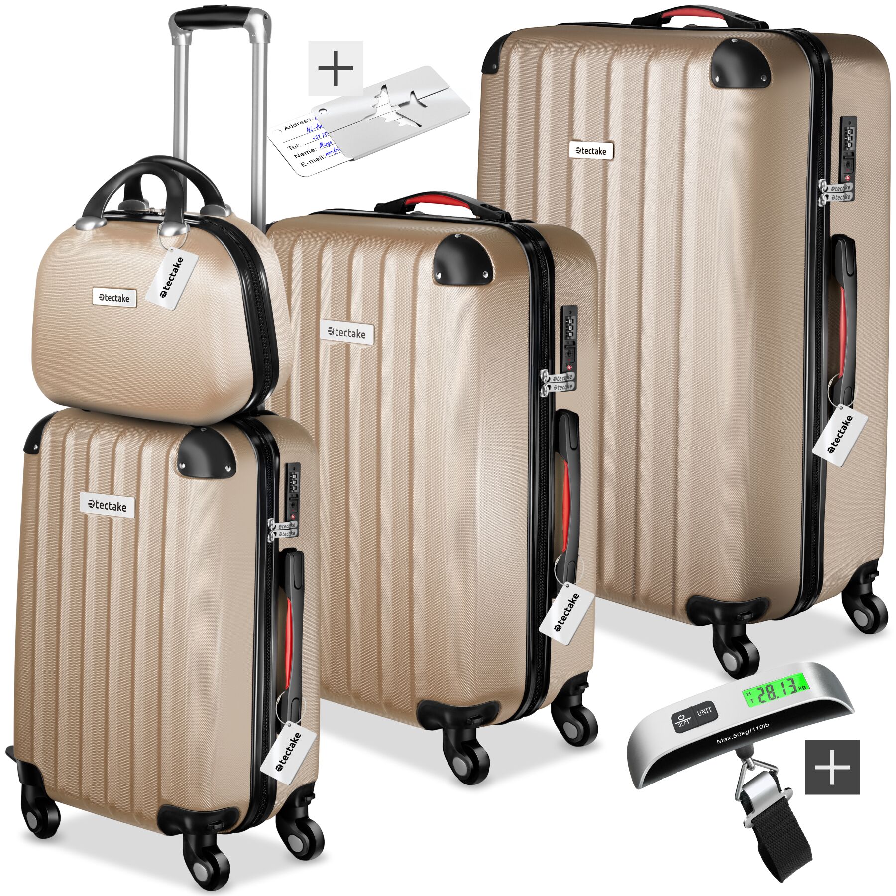 Set de valises rigides Cleo 4 pièces avec pèse-valise - champagne | tectake