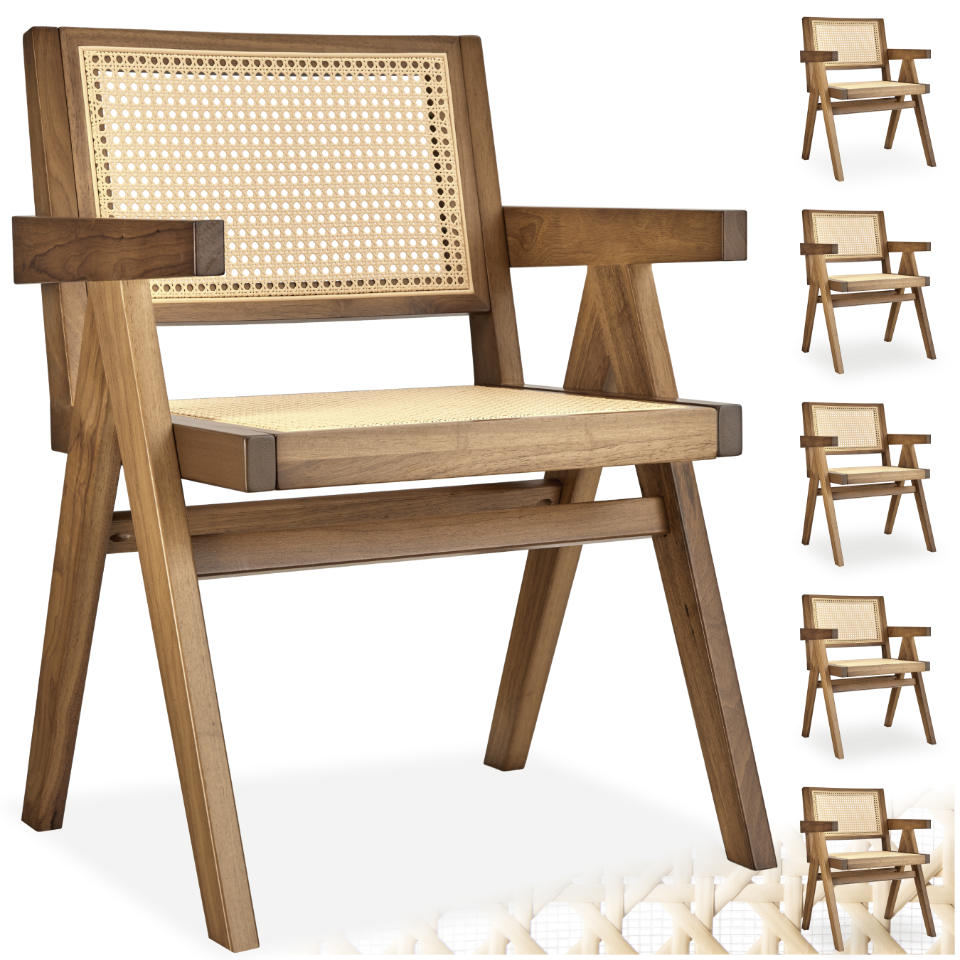 Eetkamerstoel Lizzy met Weens vlechtwerk in boho-stijl - licht eiken, Set van 6 | tectake