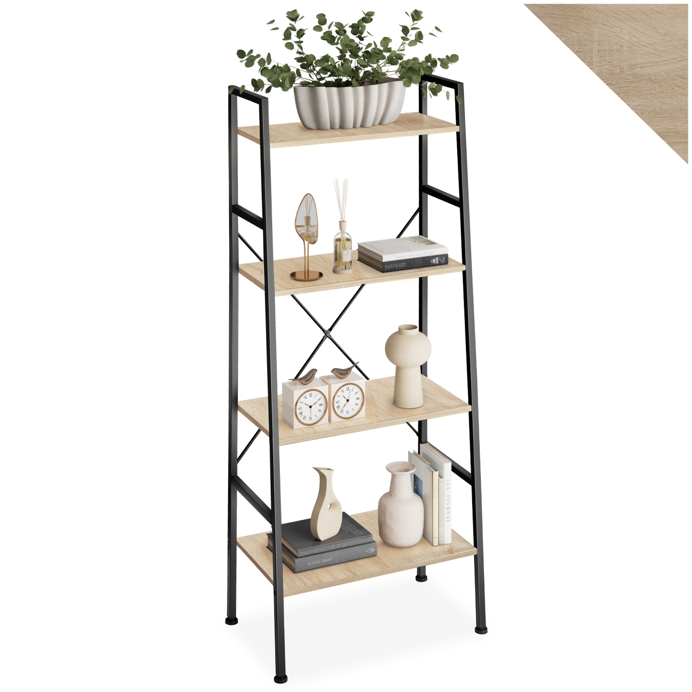 Etagère échelle LIVERPOOL style industriel 61,5 x 36,5 x 150 cm - Bois clair industriel, Chêne Sonoma de tectake