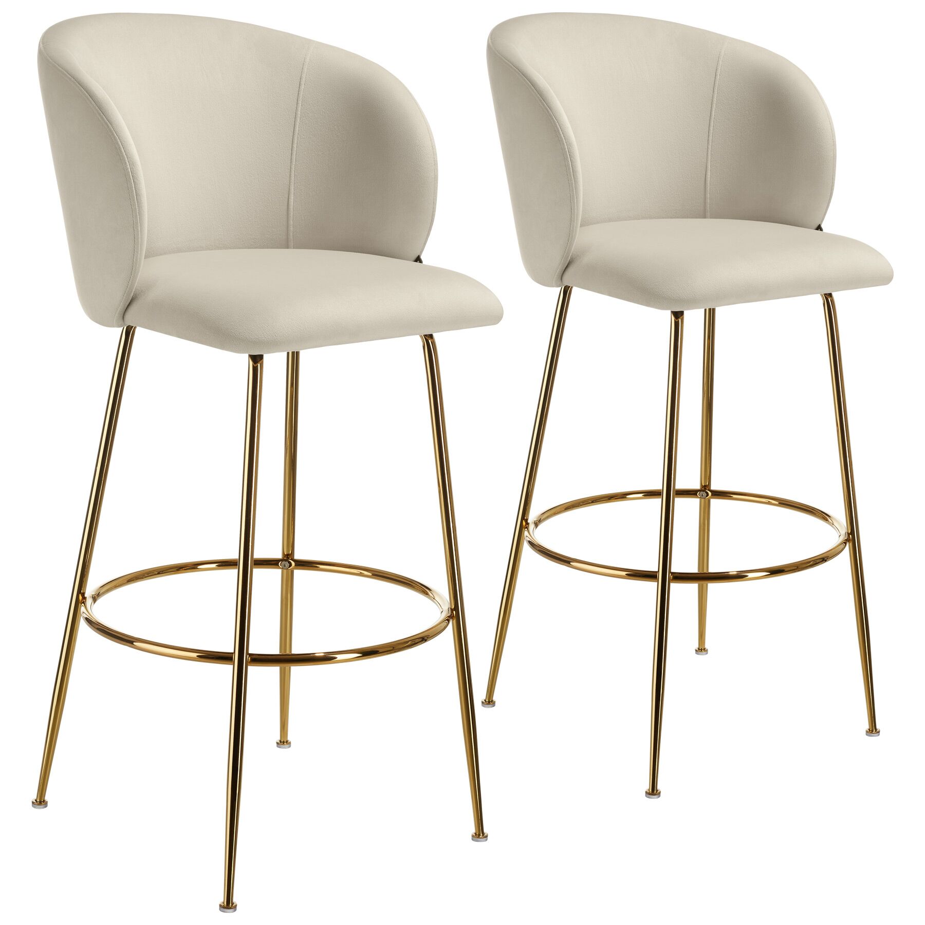 Barstuhl Luana, mit Rückenlehne, Samtoptik - creme/gold, 2er Set