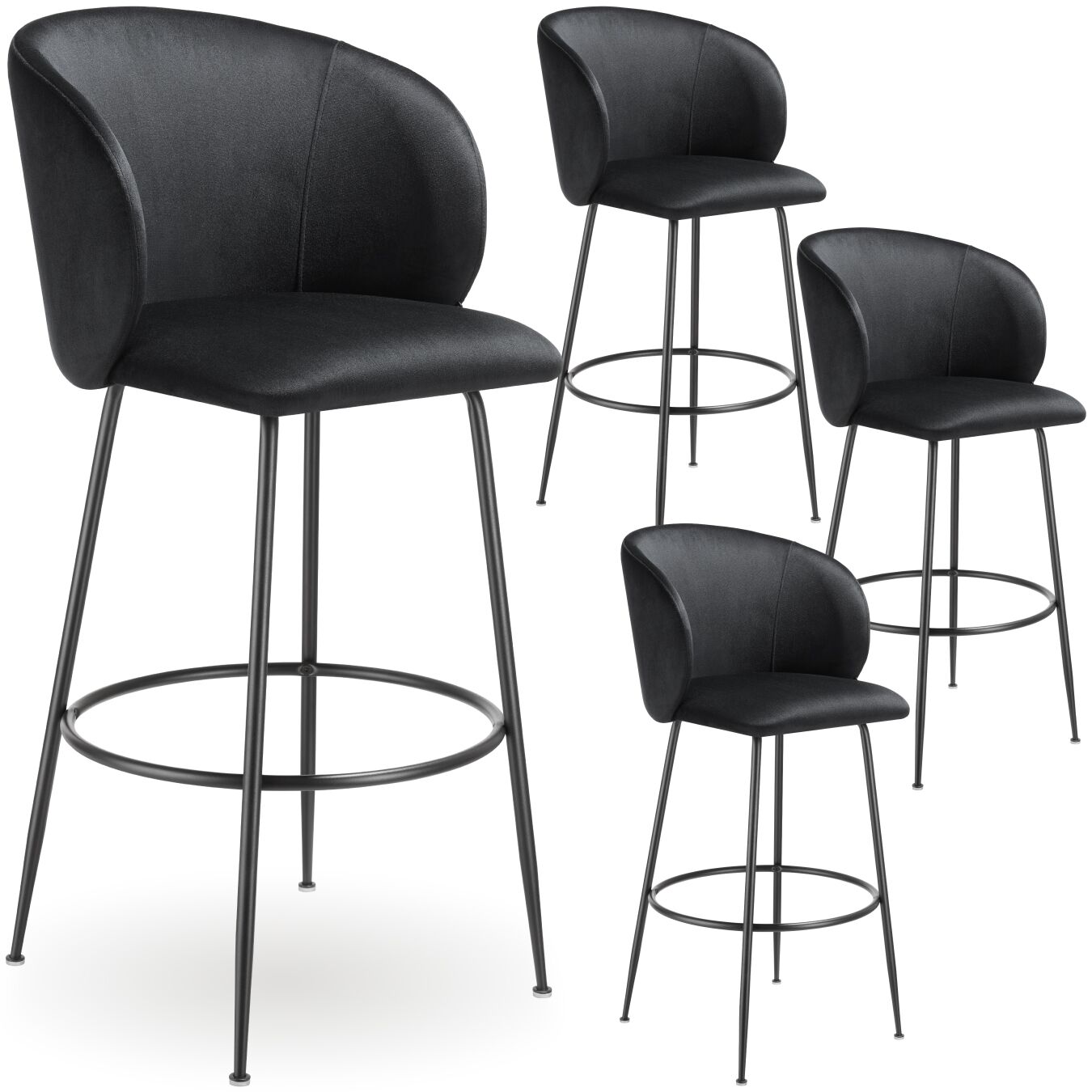 Barstuhl Luana, mit Rückenlehne, Samtoptik - schwarz/schwarz, 4er Set