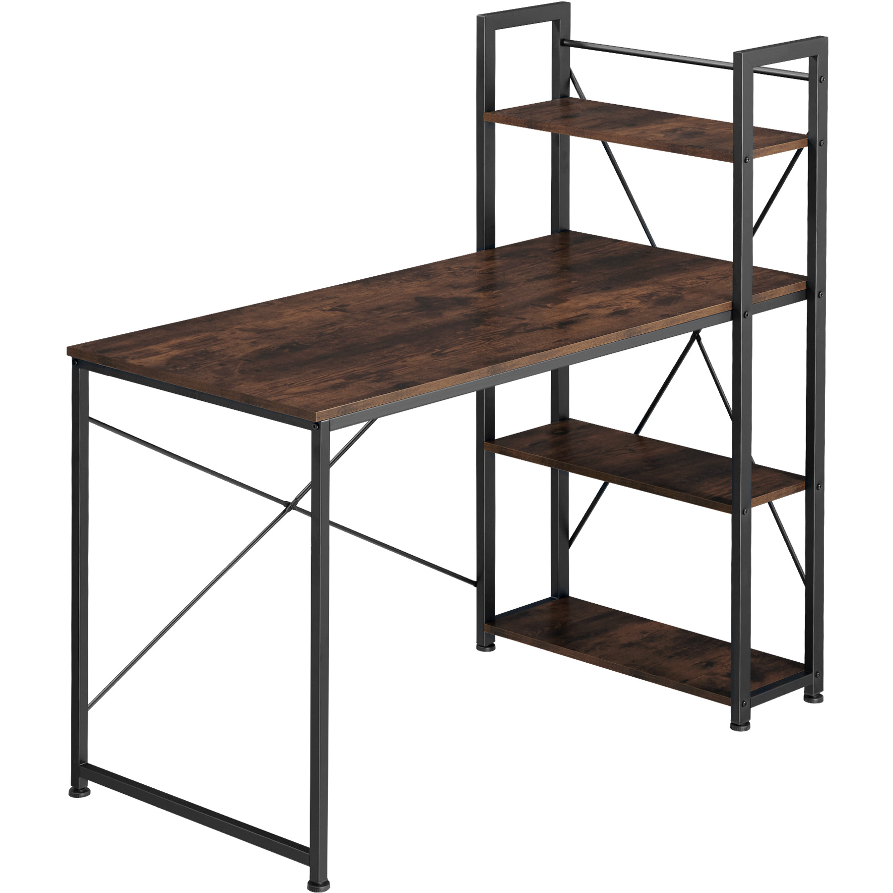 Desk Hershey - integrated shelf with 3 compartments - Industrial wood dark, rustic
