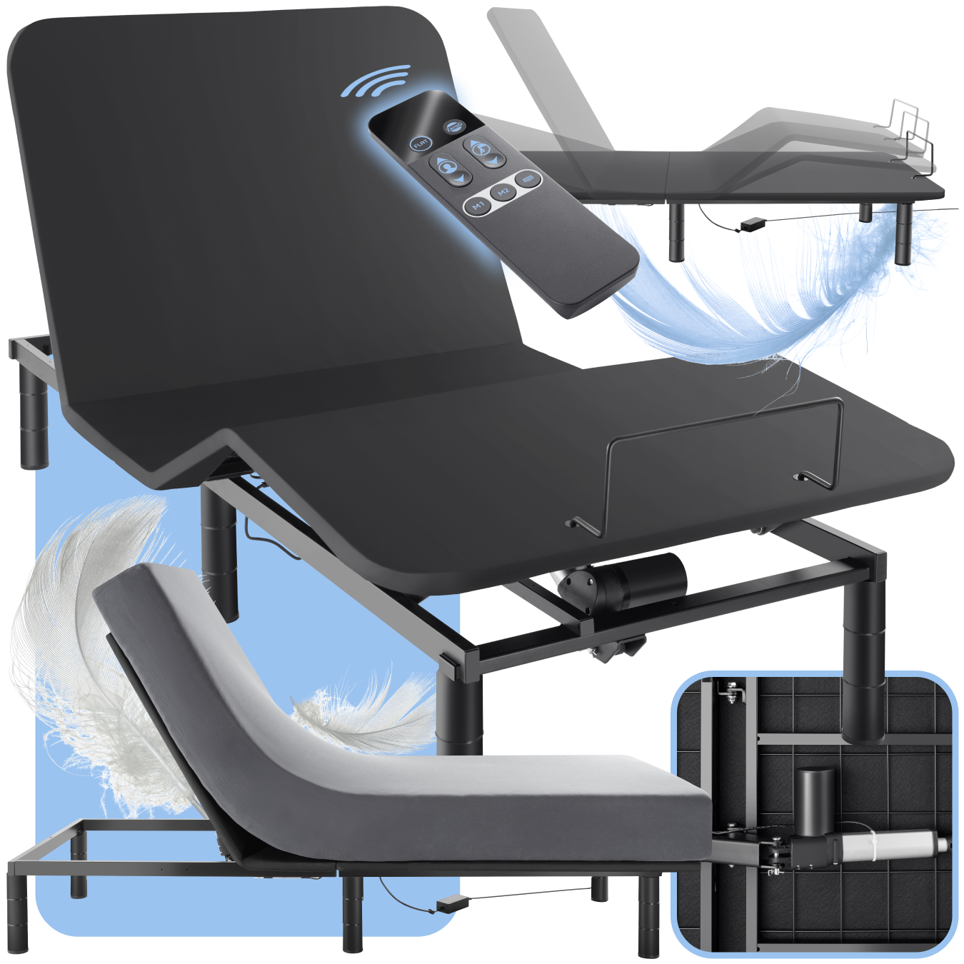 Bedframe met elektrisch verstelbare lattenbodem Comfort Easy Flex - antraciet / zwart