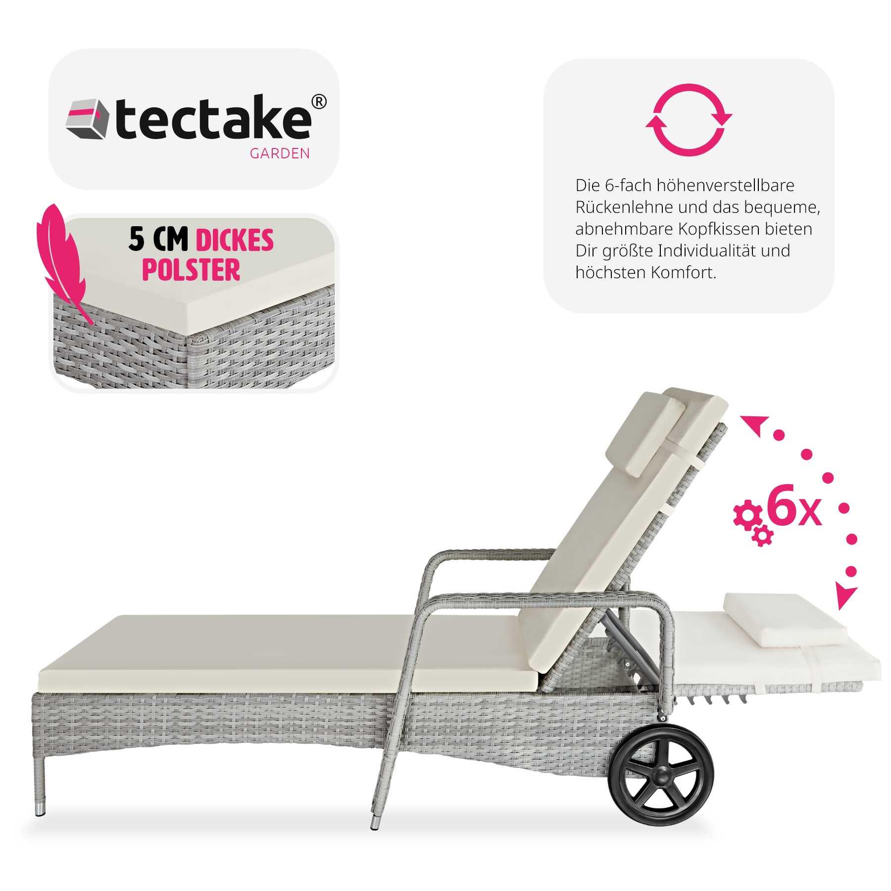 Sonnenliege klappbar Gartenliege Polyrattan Liegestuhl Strandliege robust 200 cm - Bild 53 von 145