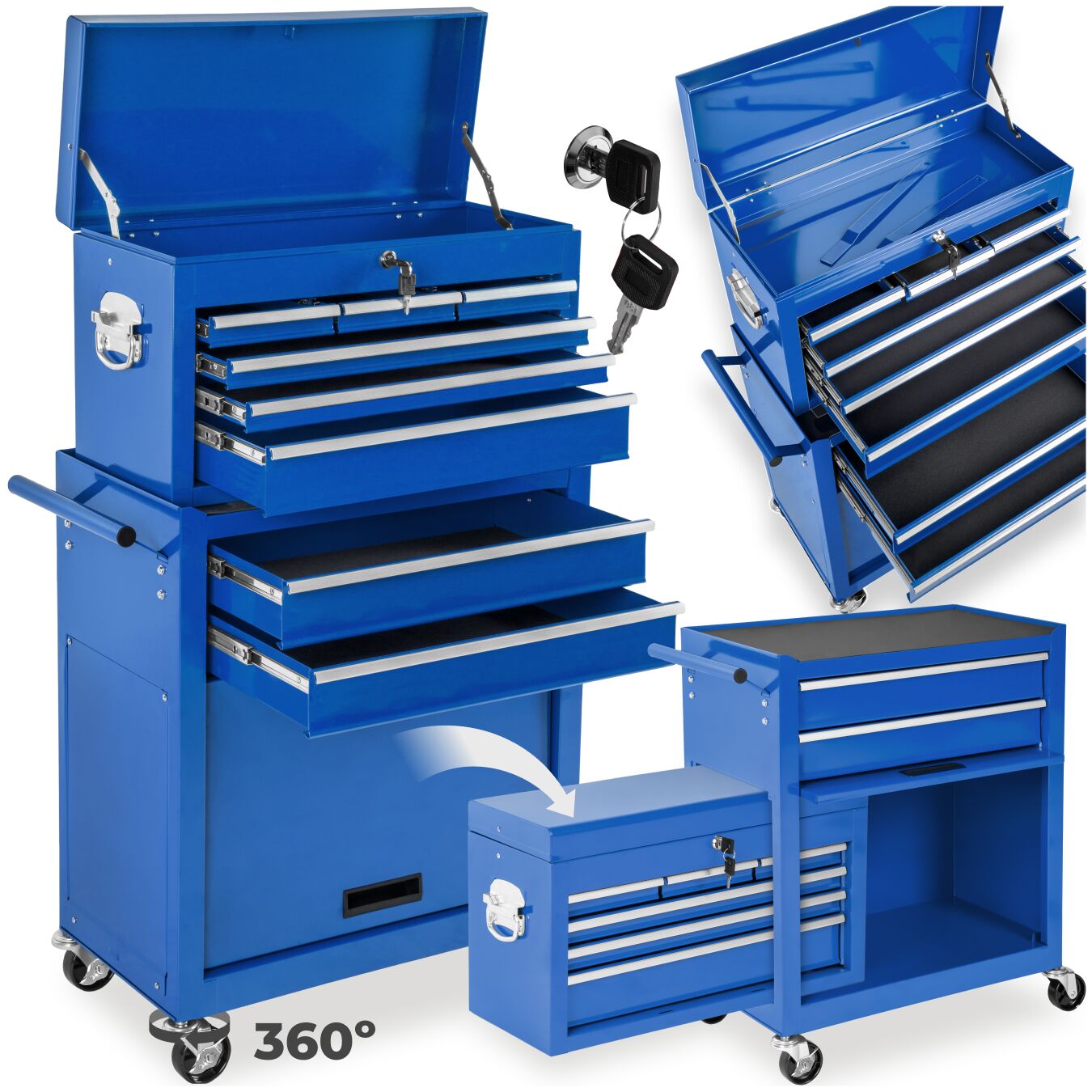 Werkzeugwagen mit 10 Fächern - blau
