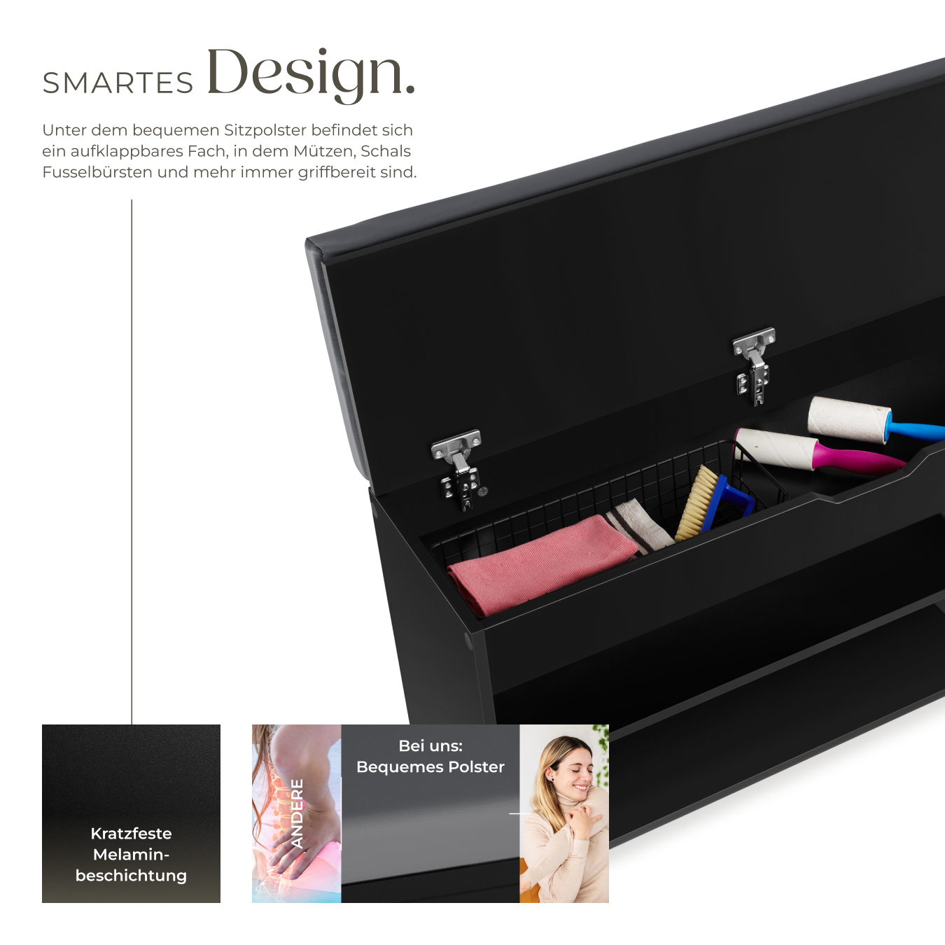 Schuhbank mit Sitzkissen Holz Schuhschrank Schuhregal Sitzfläche Klappfach 104cm - Bild 16 von 37