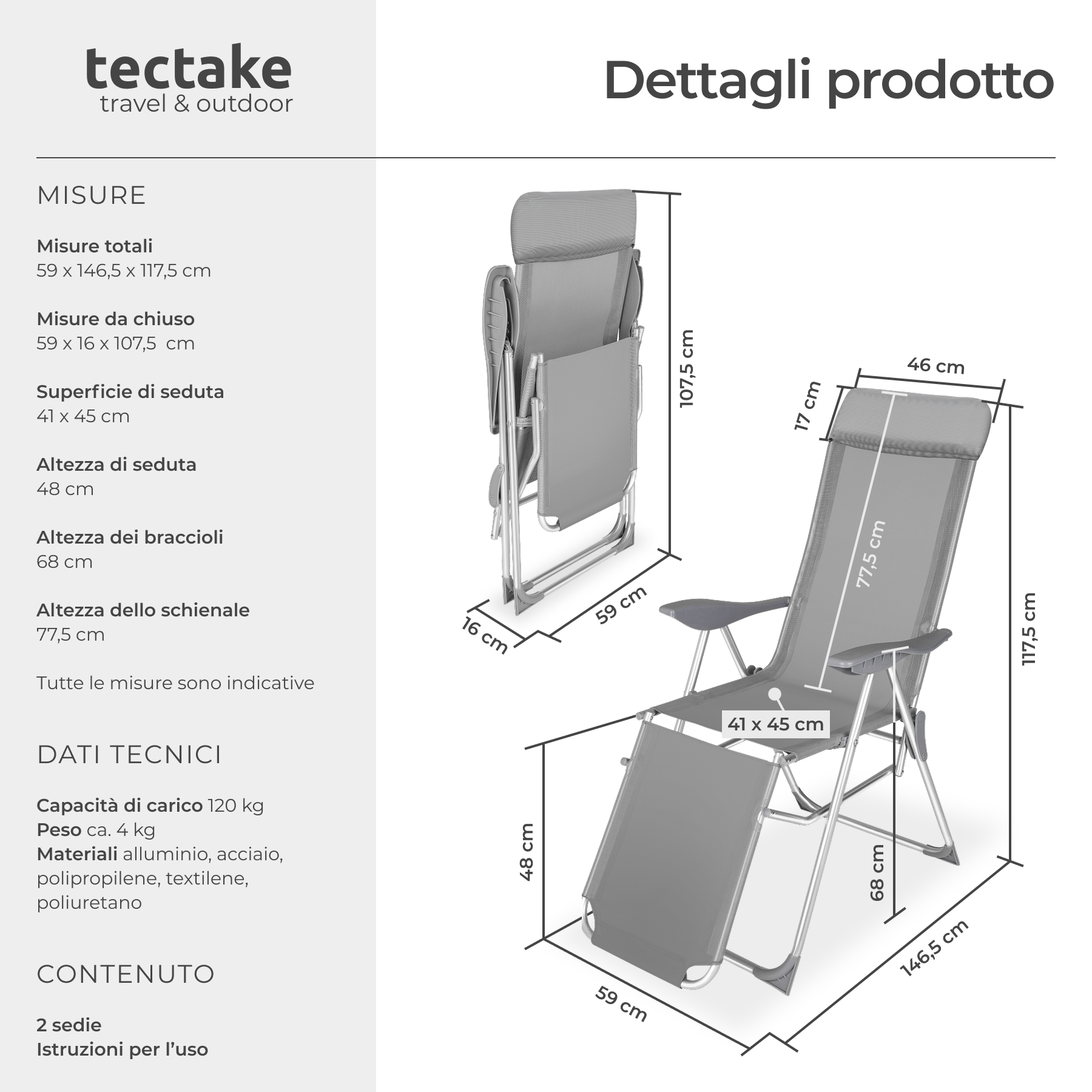 2 sedie in alluminio pieghevoli da giardino terrazza sedia campeggio sdraio - Foto 7 di 25