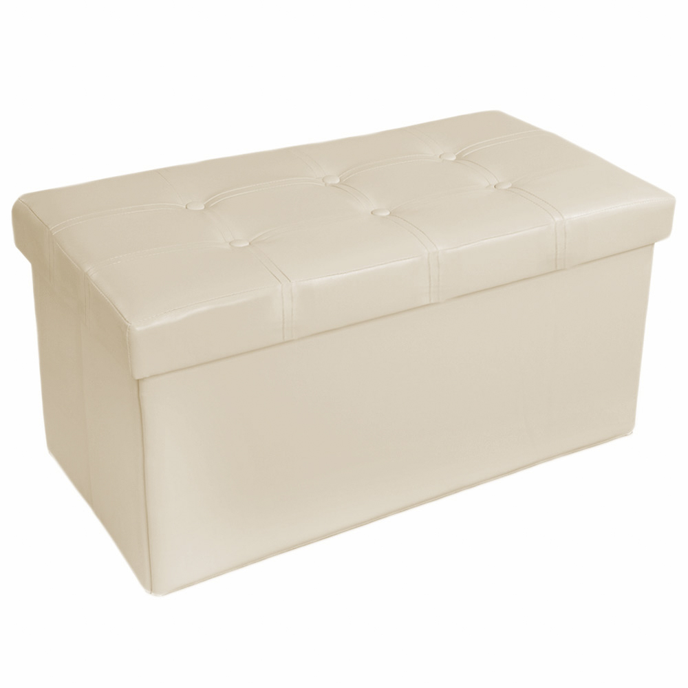 Pouf contenitore pieghevole in pelle sintetica 80 x 40 x 40 cm - beige | tectake