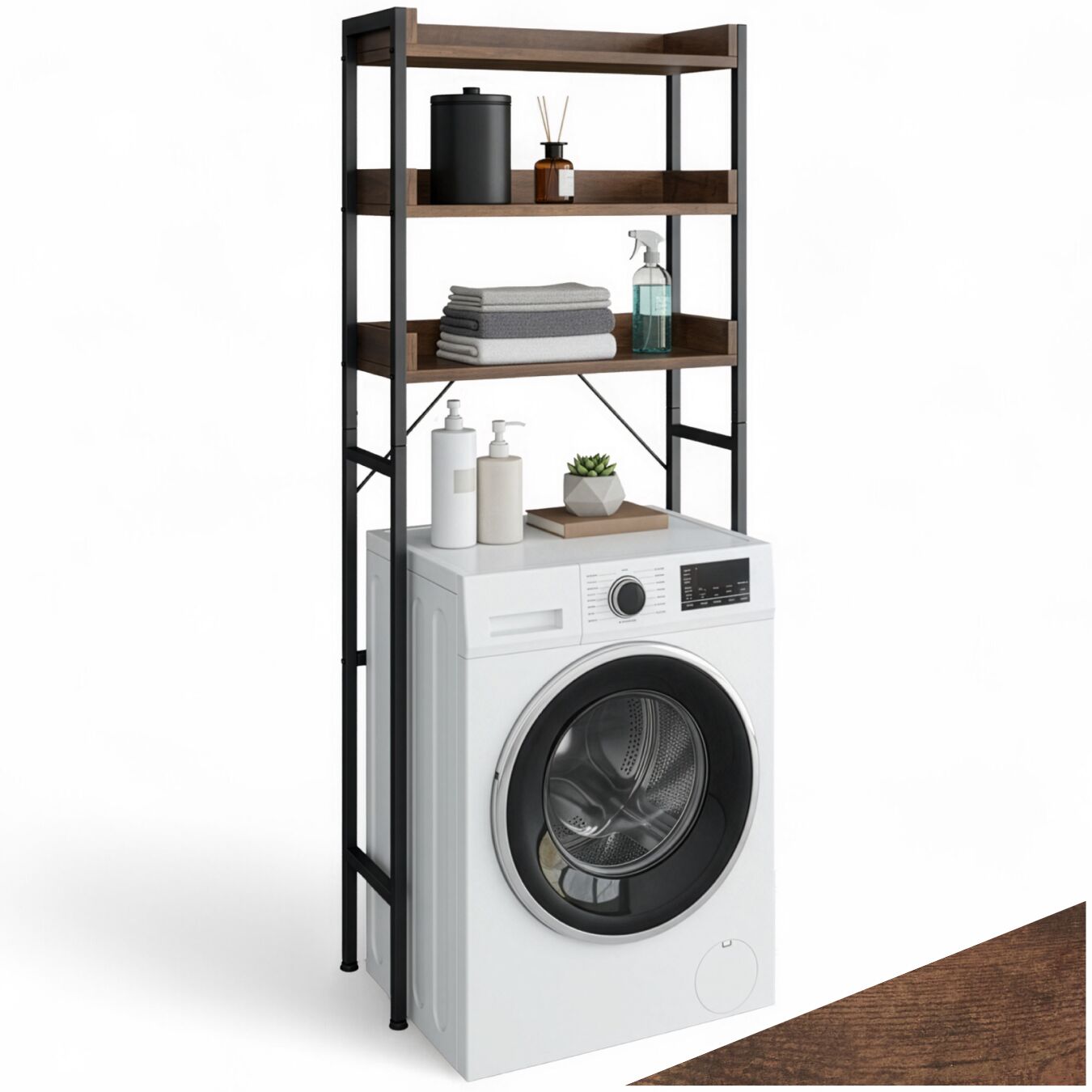 Estantería de baño Seattle - 25 x 67 x 165,5 cm, Madera industrial oscura, rústica | tectake